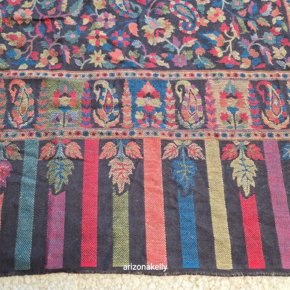 NWT Wool Scarf Jacquard Embroidered Colorful Mrignayani
